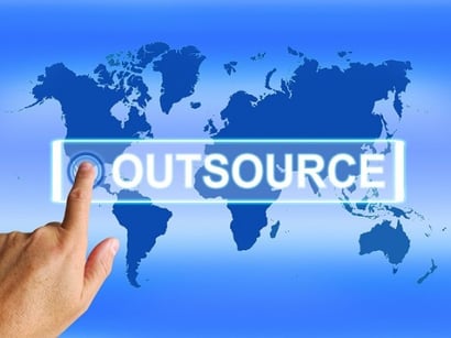 Outsource Map Means Worldwide Subcontracting Or Outsourcing